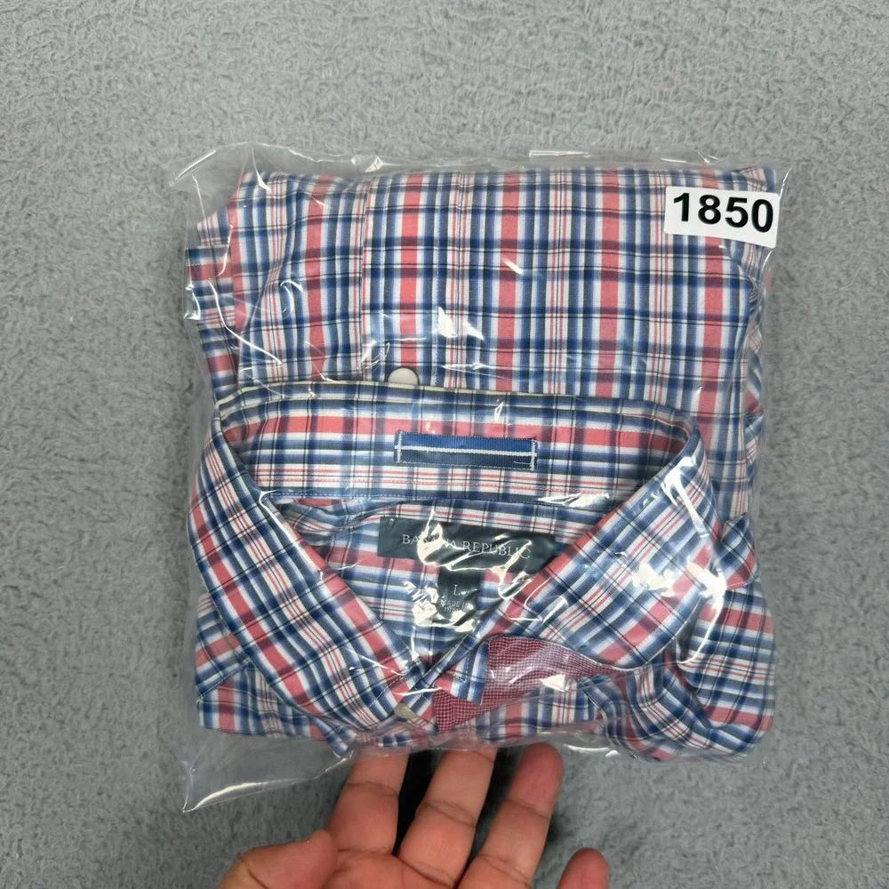 Banana Republic Mens Western Pearl Snap Plaid Shirt Red White Blue Large Stretch